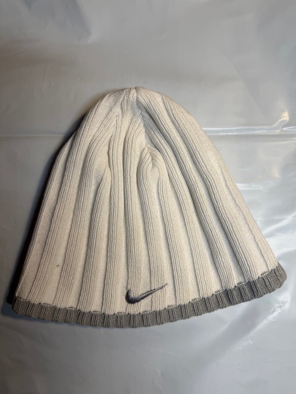 Nike Ivory Gray Ribbed Knit Beanie One Size
